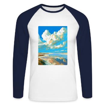 Affiche de voyage vintage de la mer des Wadden aux Pays-Bas WPA - T-shirt baseball manches longues Homme - blanc/marine - Devant - Nik (191cm)