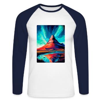 Kirkjufell Islande Poster de voyage vintage souvenir - T-shirt baseball manches longues Homme - blanc/marine - Devant - Nik (191cm)