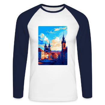 Prague République tchèque Affiche de voyage vintage WPA - T-shirt baseball manches longues Homme - blanc/marine - Devant - Nik (191cm)