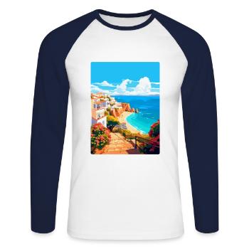 Albufeira Portugal Vintage Travel Poster Souvenir - Unisex Long Sleeve Baseball T-Shirt - white/navy - Front - Nik (191cm)