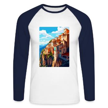 Cuenca Spain Vintage Travel Poster WPA Souvenir - Unisex Long Sleeve Baseball T-Shirt - white/navy - Front - Nik (191cm)