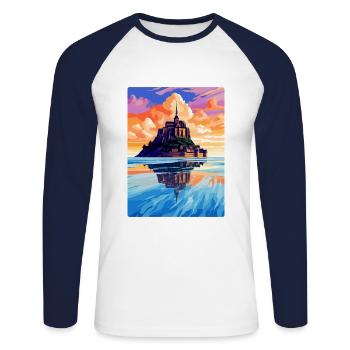 Mont Saint Michel France Vintage Travel Poster WPA - Unisex Long Sleeve Baseball T-Shirt - white/navy - Front - Nik (191cm)
