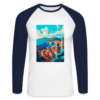 Dubrovnik Croatie Poster de voyage vintage souvenir - T-shirt baseball manches longues Homme - blanc/marine - Devant - Nik (191cm)