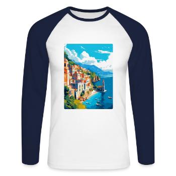 Amalfi Italie Affiche de voyage vintage WPA Souvenir - T-shirt baseball manches longues Homme - blanc/marine - Devant - Nik (191cm)
