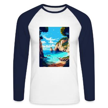 Zakynthos Grèce Affiche de voyage vintage souvenir - T-shirt baseball manches longues Homme - blanc/marine - Devant - Nik (191cm)