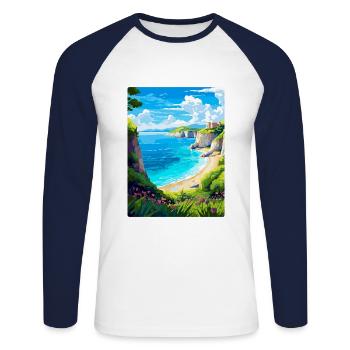 Zakynthos Grèce Affiche de voyage vintage souvenir - T-shirt baseball manches longues Homme - blanc/marine - Devant - Nik (191cm)