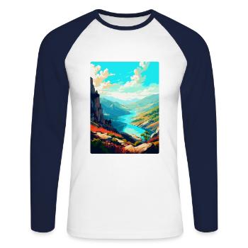 Geres Nationalpark Portugal Vintage Reiseplakat - Unisex Baseballshirt langarm - Weiß/Navy - Vorne - Nik (191cm)