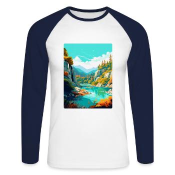 Peneda Geres Nationalpark Portugal Reiseplakat - Unisex Baseballshirt langarm - Weiß/Navy - Vorne - Nik (191cm)