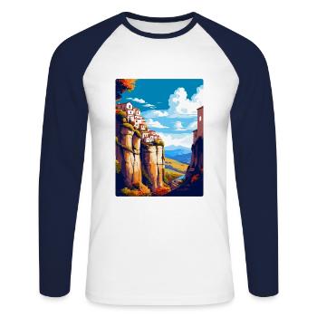 Ronda Spain Vintage Travel Poster WPA Art Souvenir - Unisex Long Sleeve Baseball T-Shirt - white/navy - Front - Nik (191cm)