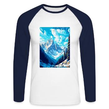 Chamonix France Vintage Travel Poster Souvenir WPA - Unisex Long Sleeve Baseball T-Shirt - white/navy - Front - Nik (191cm)