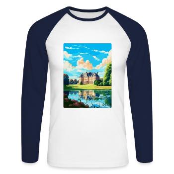 Fontainebleau France Vintage Travel Poster WPA Art - Unisex Long Sleeve Baseball T-Shirt - white/navy - Front - Nik (191cm)