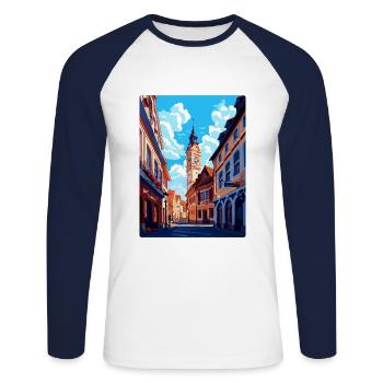 Weimar Germany Vintage Travel Poster Souvenir WPA - Unisex Long Sleeve Baseball T-Shirt - white/navy - Front - Nik (191cm)