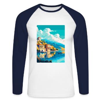 Ioannina Grèce Affiche de voyage vintage Souvenir WPA - T-shirt baseball manches longues Homme - blanc/marine - Devant - Nik (191cm)