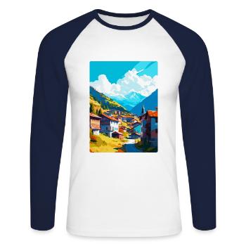 Artvin Turkey Vintage Travel Poster WPA Souvenir - Unisex Long Sleeve Baseball T-Shirt - white/navy - Front - Nik (191cm)