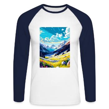 Obertauern Austria Vintage Travel Poster Souvenir - Unisex Long Sleeve Baseball T-Shirt - white/navy - Front - Nik (191cm)