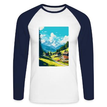 Gstaad Suisse Affiche de voyage vintage souvenir - T-shirt baseball manches longues Homme - blanc/marine - Devant - Nik (191cm)