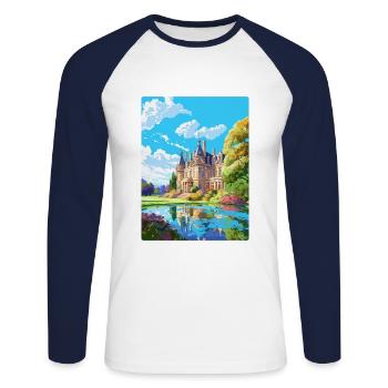 Fontainebleau France Vintage Travel Poster WPA Art - Unisex Long Sleeve Baseball T-Shirt - white/navy - Front - Nik (191cm)