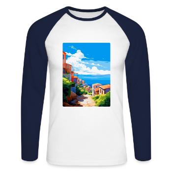 Tarifa Spanien Vintage Reiseplakat WPA Souvenir - Unisex Baseballshirt langarm - Weiß/Navy - Vorne - Nik (191cm)