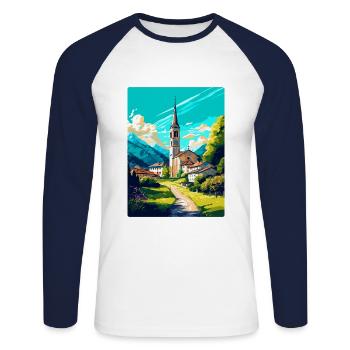 Hallein Autriche Affiche de voyage vintage souvenir WPA - T-shirt baseball manches longues Homme - blanc/marine - Devant - Nik (191cm)