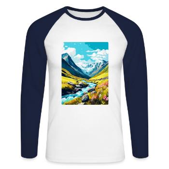 Hohe Tauern Österreich Vintage Reiseplakat Souvenir - Unisex Baseballshirt langarm - Weiß/Navy - Vorne - Nik (191cm)