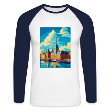 Helsingborg Sweden Vintage Travel Poster Souvenir - Unisex Long Sleeve Baseball T-Shirt - white/navy - Front - Nik (191cm)