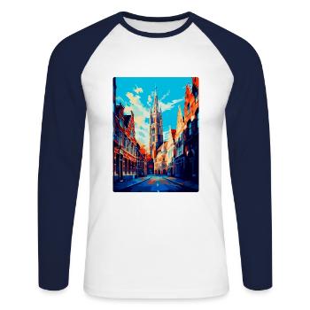 Louvain Belgique Affiche de voyage vintage Souvenir WPA - T-shirt baseball manches longues Homme - blanc/marine - Devant - Nik (191cm)