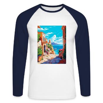 Rhodes Grèce Vintage Voyage Poster WPA Souvenir - T-shirt baseball manches longues Homme - blanc/marine - Devant - Nik (191cm)