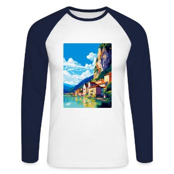 Souvenir de l’affiche de voyage vintage Durnstein Autriche - T-shirt baseball manches longues Homme - blanc/marine - Devant - Nik (191cm)