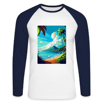 Martinique Caribbean Vintage Travel Poster WPA Art - Unisex Long Sleeve Baseball T-Shirt - white/navy - Front - Nik (191cm)