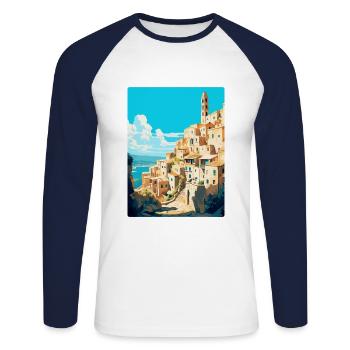 Matera Italy Vintage Travel Poster WPA Souvenir - Unisex Long Sleeve Baseball T-Shirt - white/navy - Front - Nik (191cm)