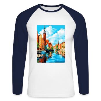 Danzig Polen Vintage Reiseposter WPA Souvenir - Unisex Baseballshirt langarm - Weiß/Navy - Vorne - Nik (191cm)