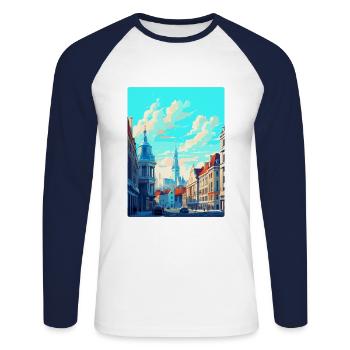 Brussels Belgium Vintage Travel Poster Souvenir - Unisex Long Sleeve Baseball T-Shirt - white/navy - Front - Nik (191cm)