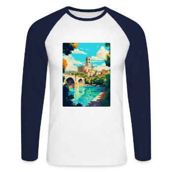 Avignon Frankreich Vintage Reiseplakat Souvenir WPA - Unisex Baseballshirt langarm - Weiß/Navy - Vorne - Nik (191cm)