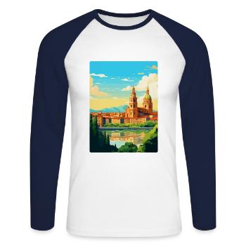 Salamanque Espagne Affiche de voyage vintage Souvenir WPA - T-shirt baseball manches longues Homme - blanc/marine - Devant - Nik (191cm)
