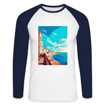 Cadix Espagne Affiche de voyage vintage WPA Art Souvenir - T-shirt baseball manches longues Homme - blanc/marine - Devant - Nik (191cm)