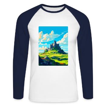 Rock Of Cashel Irlande Royaume-Uni Affiche De Voyage Vintage - T-shirt baseball manches longues Homme - blanc/marine - Devant - Nik (191cm)