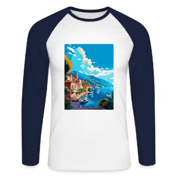 Samos Griechenland Vintage Reiseposter WPA Souvenir - Unisex Baseballshirt langarm - Weiß/Navy - Vorne - Nik (191cm)
