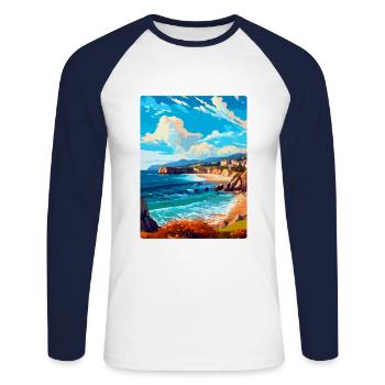 Cantabrie Espagne Affiche de voyage vintage Souvenir WPA - T-shirt baseball manches longues Homme - blanc/marine - Devant - Nik (191cm)