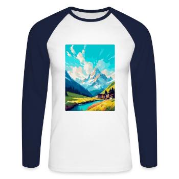 Lech Österreich Vintage Reiseplakat WPA Souvenir - Unisex Baseballshirt langarm - Weiß/Navy - Vorne - Nik (191cm)