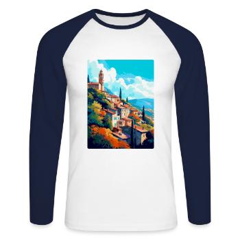 Grasse France Affiche de voyage vintage WPA Souvenir - T-shirt baseball manches longues Homme - blanc/marine - Devant - Nik (191cm)