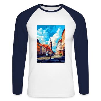 Ostrava Czech Republic Vintage Travel Poster WPA - Unisex Long Sleeve Baseball T-Shirt - white/navy - Front - Nik (191cm)