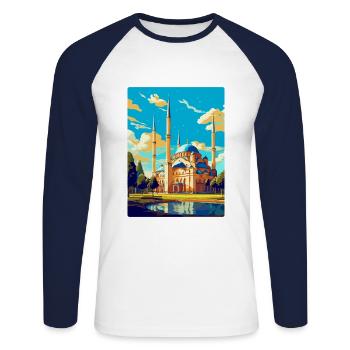 Edirne Turkey Vintage Travel Poster WPA Souvenir - Unisex Long Sleeve Baseball T-Shirt - white/navy - Front - Nik (191cm)