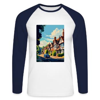 Lindfield Angleterre Royaume-Uni Affiche de voyage vintage WPA Art - T-shirt baseball manches longues Homme - blanc/marine - Devant - Nik (191cm)