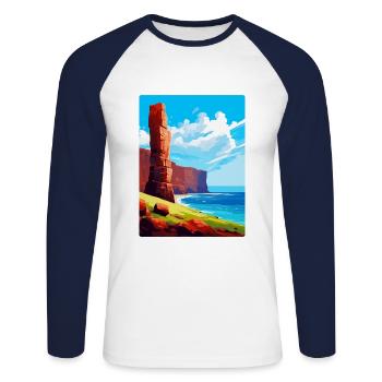 Old Man Of Hoy Scotland Uk Vintage Travel Poster - Unisex Long Sleeve Baseball T-Shirt - white/navy - Front - Nik (191cm)