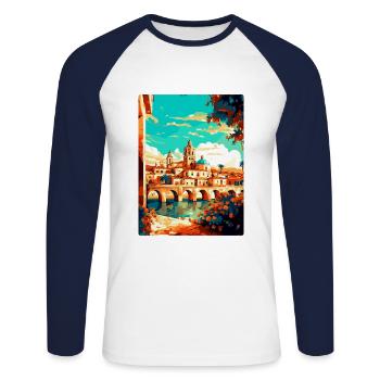 Cordoue Espagne Affiche de voyage vintage WPA Souvenir - T-shirt baseball manches longues Homme - blanc/marine - Devant - Nik (191cm)