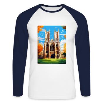 Westminster Abbey London England Großbritannien Reiseplakat - Unisex Baseballshirt langarm - Weiß/Navy - Vorne - Nik (191cm)