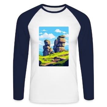 Brimham Rocks Angleterre Royaume-Uni Affiche de voyage vintage WPA - T-shirt baseball manches longues Homme - blanc/marine - Devant - Nik (191cm)