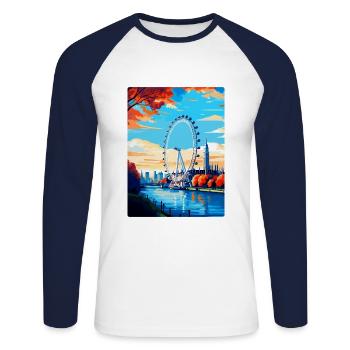 London Eye Angleterre Royaume-Uni Affiche de voyage vintage WPA - T-shirt baseball manches longues Homme - blanc/marine - Devant - Nik (191cm)