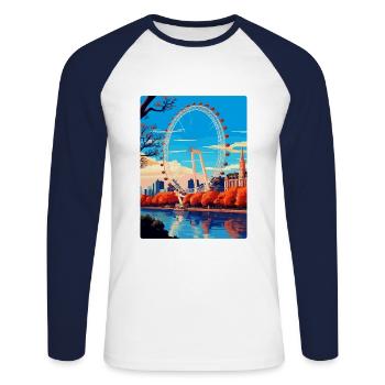 London Eye Angleterre Royaume-Uni Affiche de voyage vintage WPA - T-shirt baseball manches longues Homme - blanc/marine - Devant - Nik (191cm)