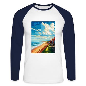 Saltburn By The Sea Angleterre Royaume-Uni Affiche de voyage WPA - T-shirt baseball manches longues Homme - blanc/marine - Devant - Nik (191cm)